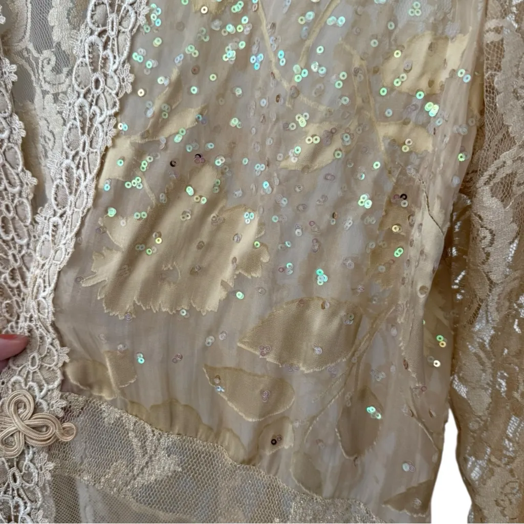 Vintage Spencer Alexis Glam Silk Blend Lace Jacket Sequins Cottagecore Victorian Size M - Image 9
