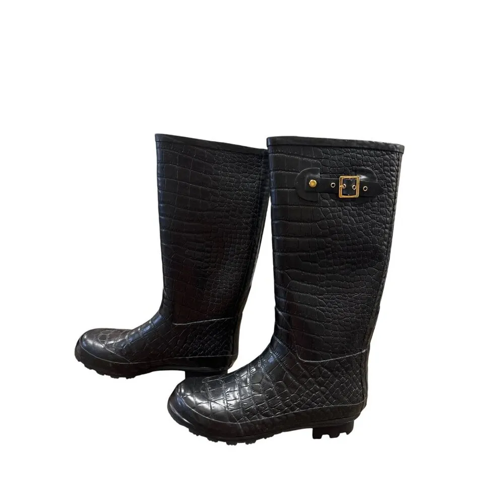 Khombu Womens Black Crocodile-Embossed Rain & Snow Boots Size 10 - Image 5