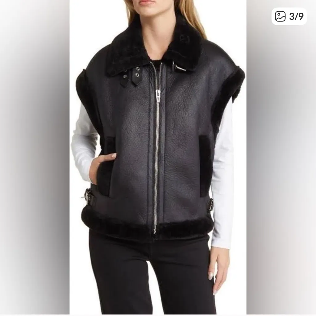 3636. Blank NYC Sherpa and Leather Oversized Vest in Night Watch Sz XS - Image 3