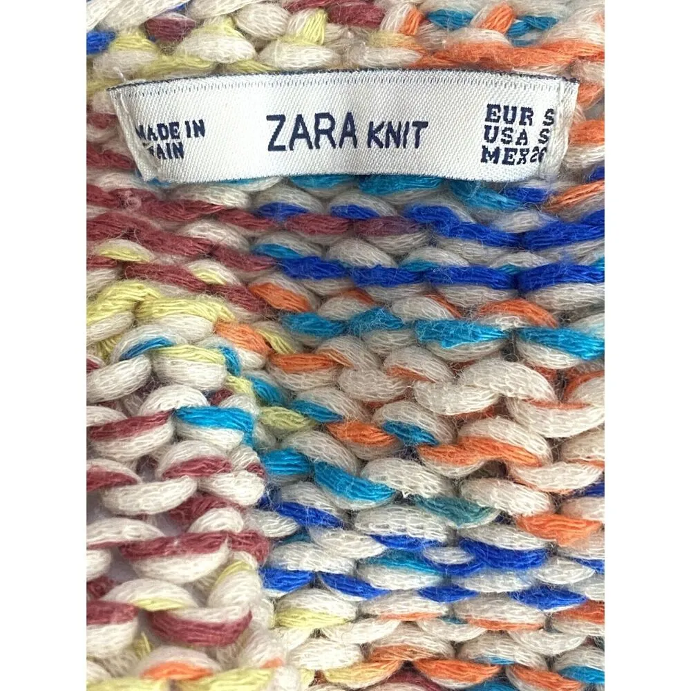 Zara Chunky Knit Relaxed Sweater 3/4 Sleeve Scoop Back S Multicolor Cream #3720 - Image 8