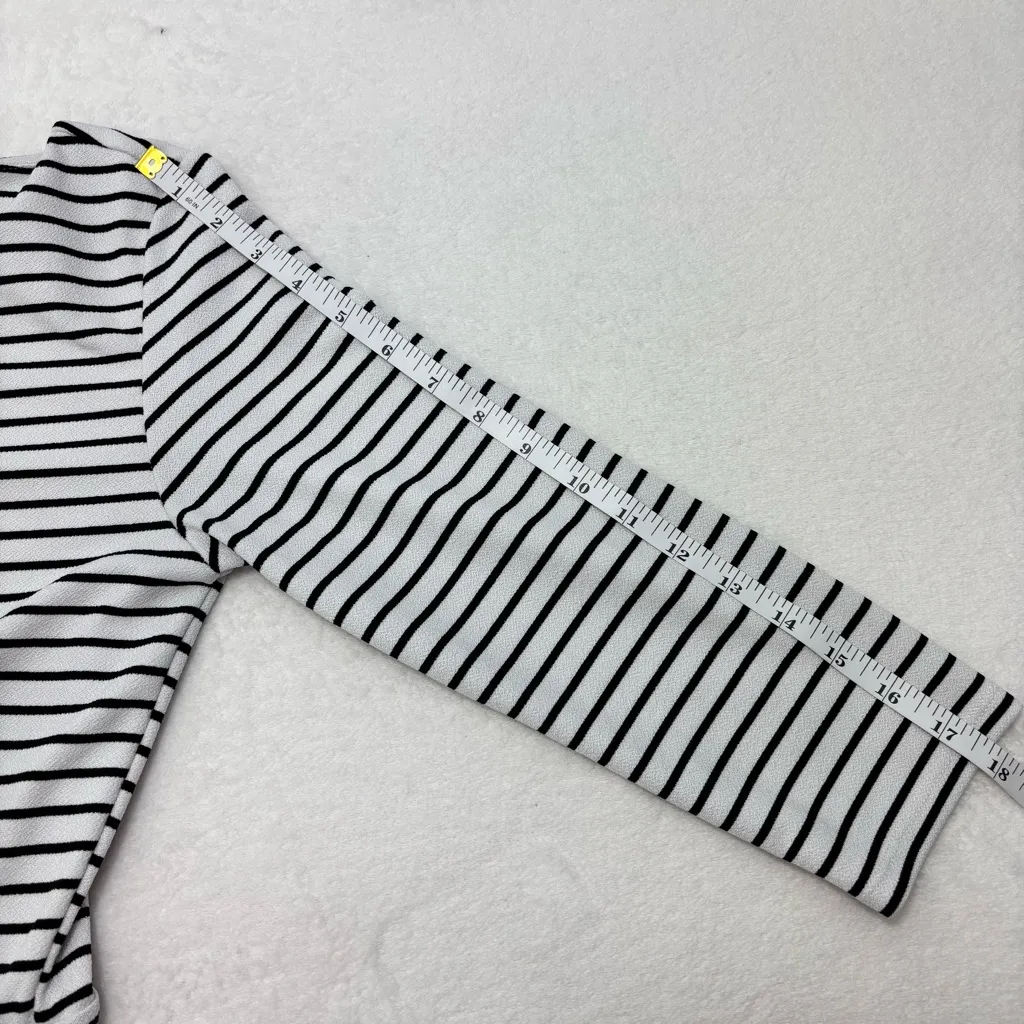 White House Black Market‎ Women 1/4 Zip Striped 3/4 Sleeve Blouse White Size S - Image 9