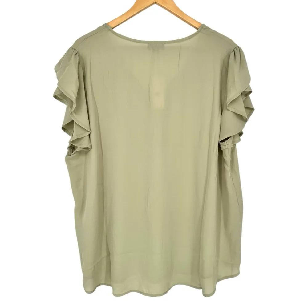Zenobia Sage Green Lightweight Flutter Sleeve Blouse size 2X NWT V Neck - Image 6