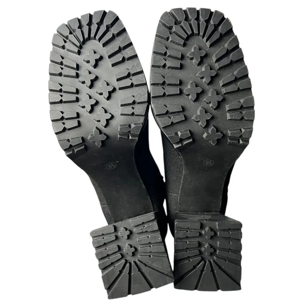 Womens 8.5 Sock Boots Platform Chunky Heel Booties Square Toe Slip On‎ Black - Image 3