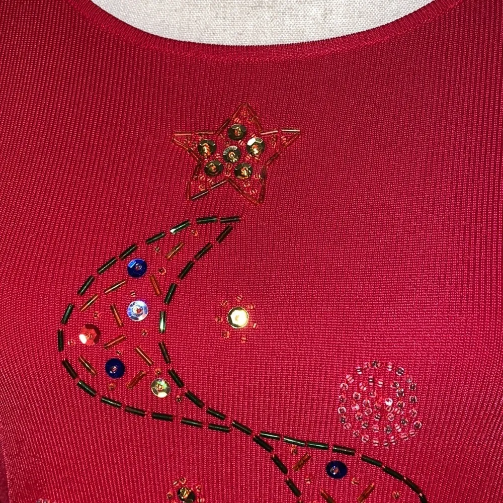 Max & Lily large red long sleeve sweater Christmas tree sequins beads holiday - Image 6