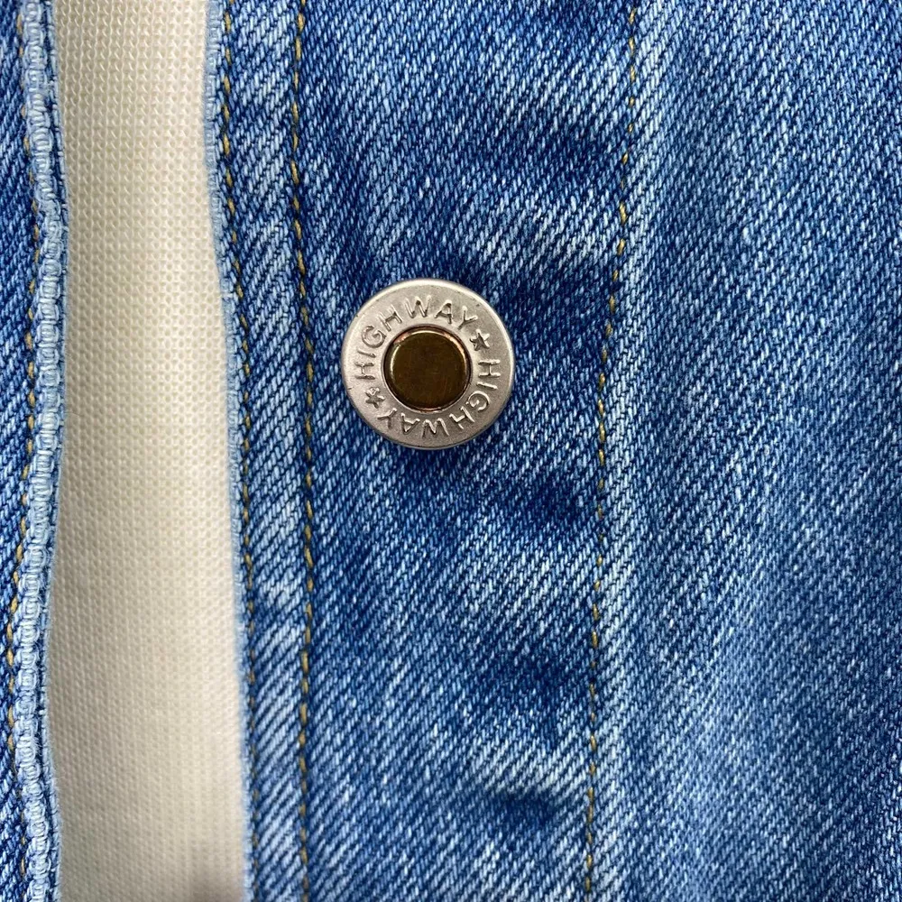 Vintage 90s Highway Denim Jacket Blue Jean Cropped Rigid Cotton Womens Small - Image 6