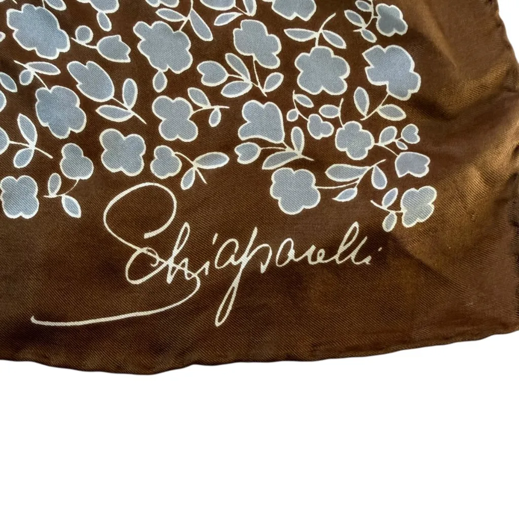 Elsa Schiaparelli vintage brown and light blue floral square silk scarf/wrap - Image 2