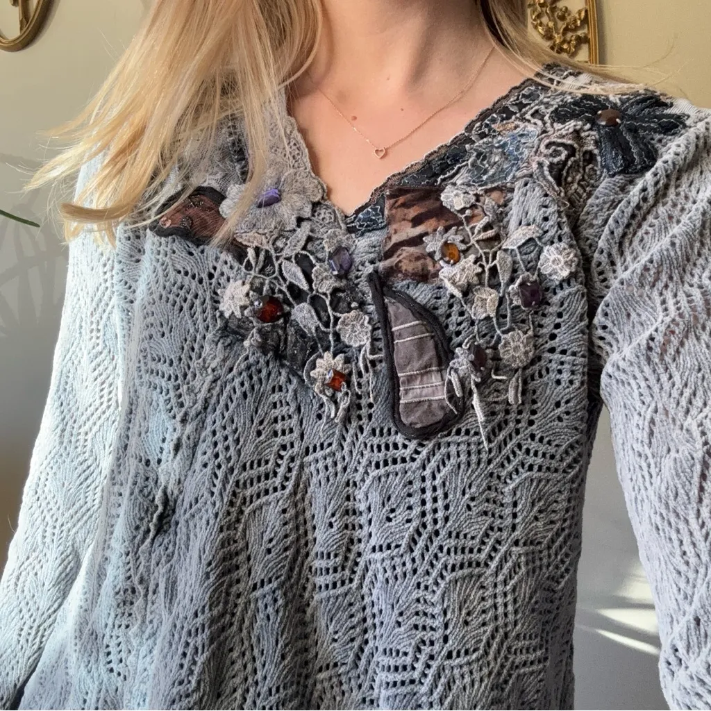 Morilù Knit Lace and Gemstone Sweater Blue - Image 9