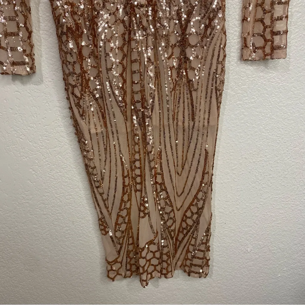 Banjul Sequined Nude Bronze‎ Midi Cocktail Dress Party Birthday Size Small - Image 12