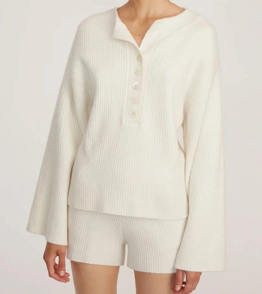Marissa Webb Arie ribbed cashmere blend Henley sweater in cream size S White - Image 2
