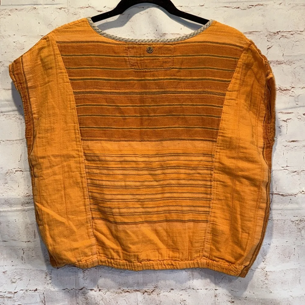 Orange Striped Women's Prana Mistico Short Sleeve Top Guaze Cotton Medium - Image 4