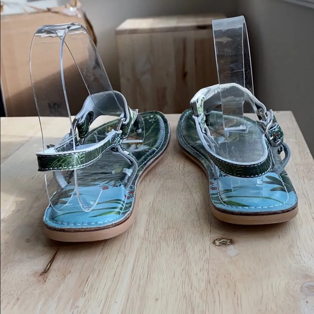 ICON unicorn leopard print thong sandals green leather tropical vacation casual Size 6.5 - Image 6