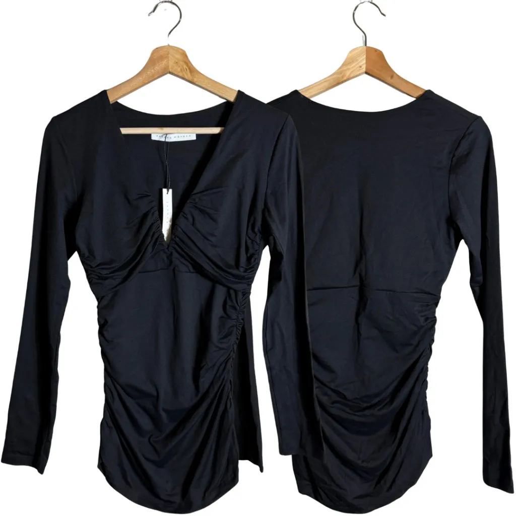 Susana Monaco V Wire Center Gathered Long Sleeve Top Women's Large Black NWT - Image 4