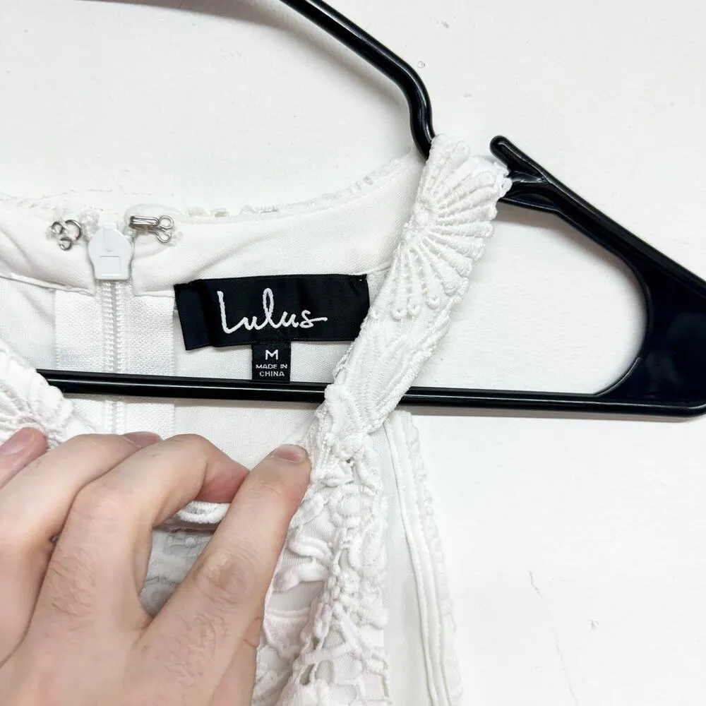 Lulu's Women Sleeveless Love Poem Ivory Floral Lace White Mini Dress Size Medium - Image 3