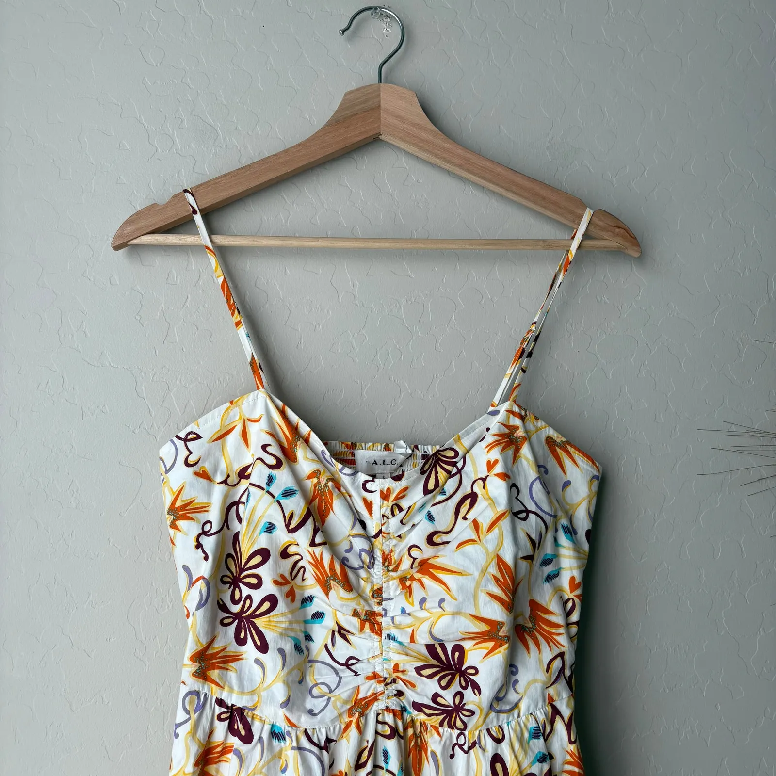 A.L.C Dress Floral Cotton Lilah Flounce Hem White Printed‎ Midi Dress Size 6 - Image 4