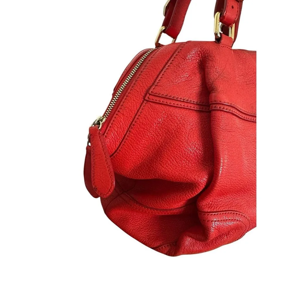 MCM Authentic Red Leather Pebble Handbag Purse Pocketbook Medium Sized READ - Image 4
