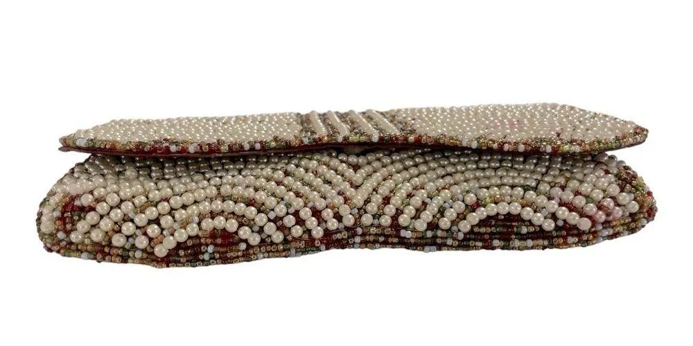 okpta1519426 Hand Beaded
Pearl and bead Clutch Purse Red - Image 5