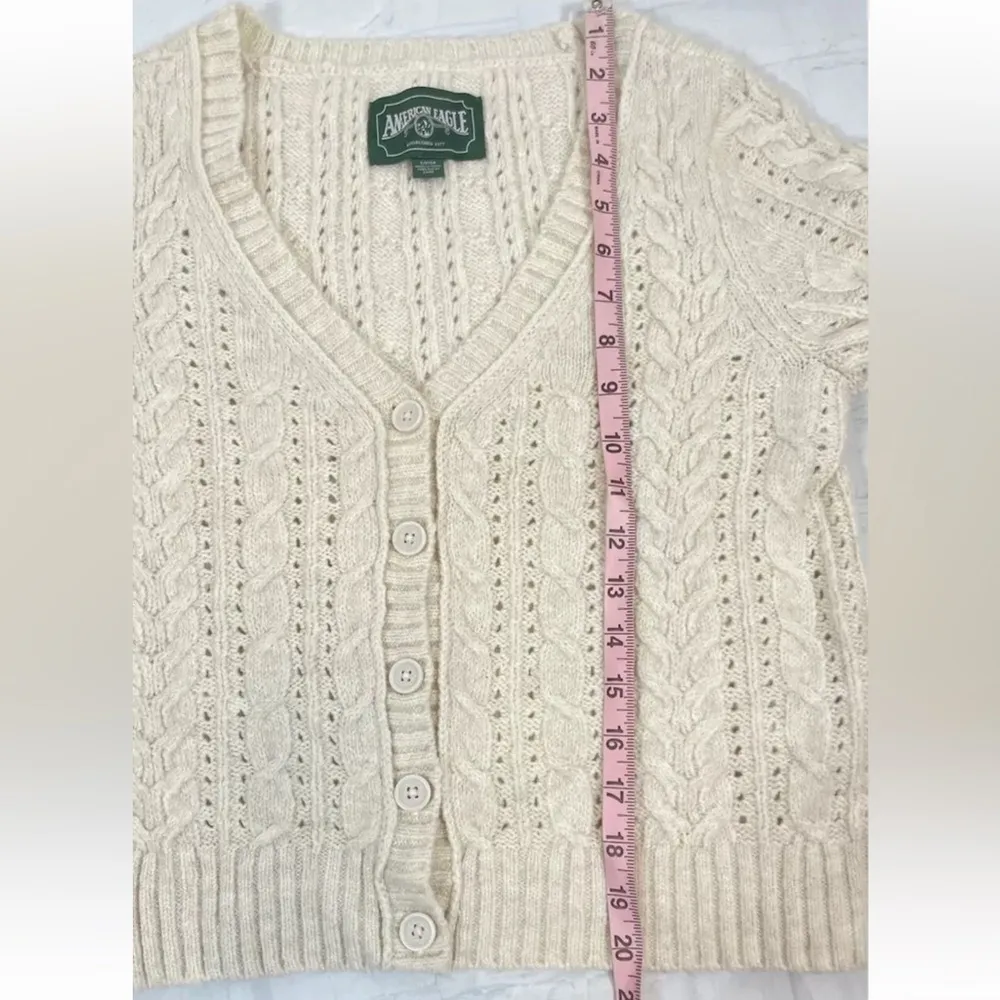 AE Cropped‎ Button-Up Cardigan Knit Sweater Woman’s Size S Cream Ivory - Image 13