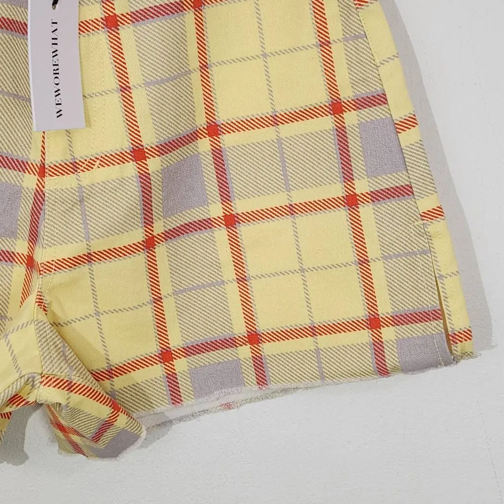 WeWoreWhat Yellow Plaid Shorts NWT Size 26 Plaid High Waist Shorts - Image 4