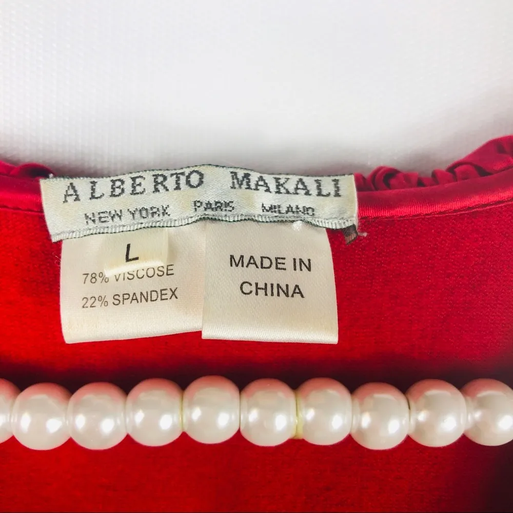 ALBERTO MAKALI | Red Ruffled Long Sleeve Blouse - Image 4