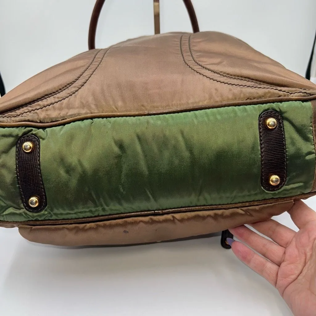 Tod’s Luna Large Handbag in Nylon‎ and Leather Bronze with Green bottom - Image 7