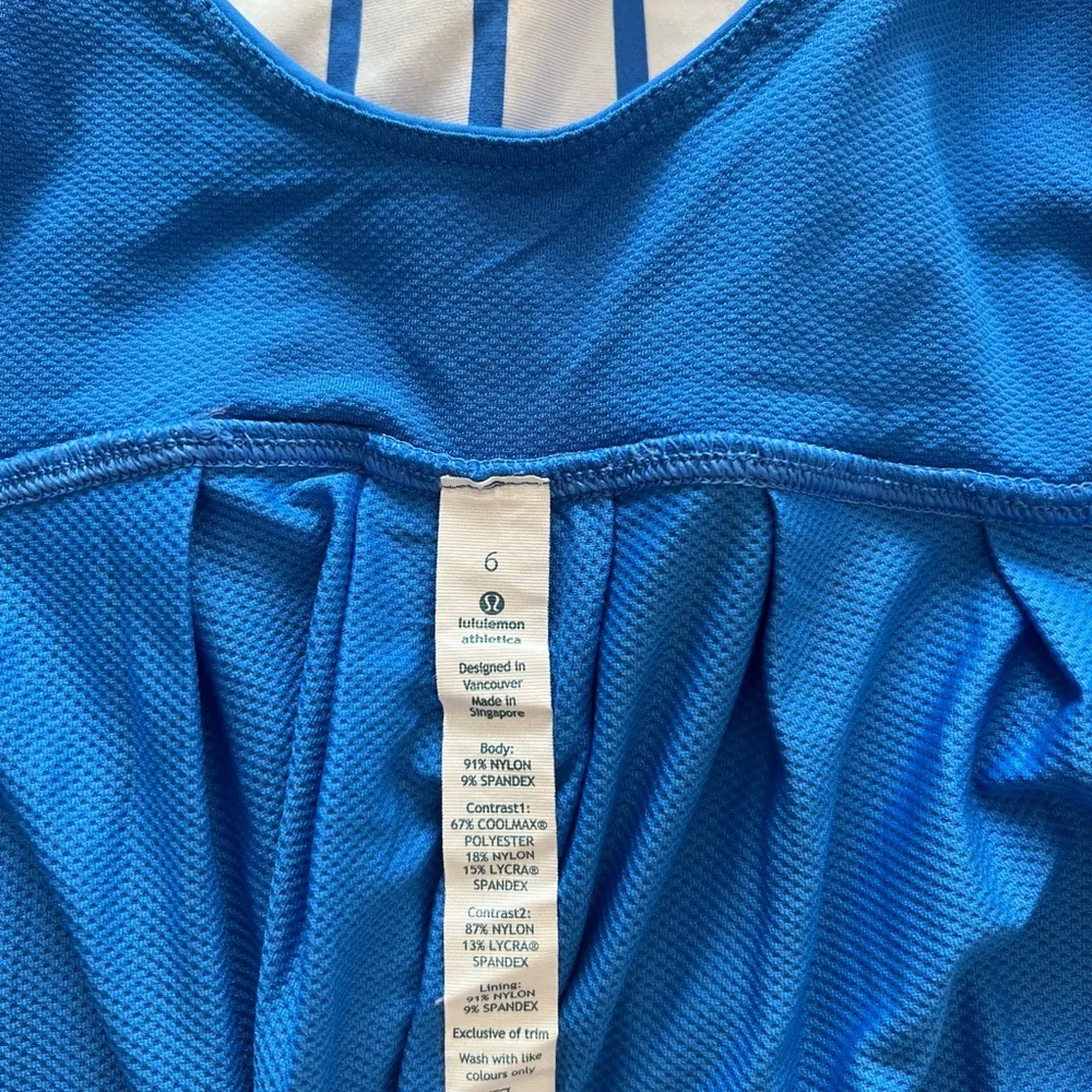 Women’s Lululemon Blue White Striped Tank Ruffle Drawstring sz 6 EUC - Image 3