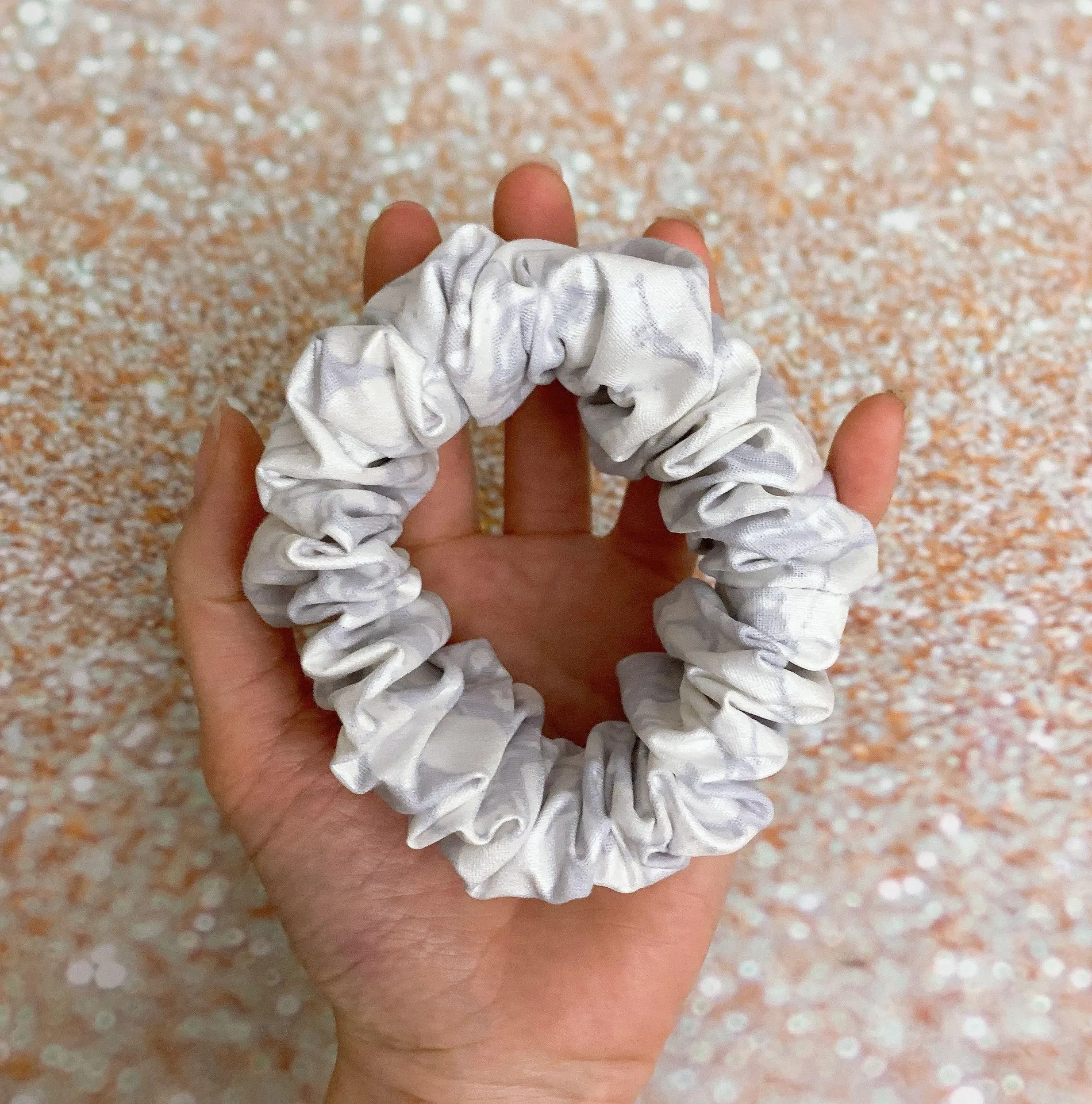 CHUBBY Scrunchie White Silver Roses Floral Thick Scrunchie Hair Tie Hair Accessories - Image 3