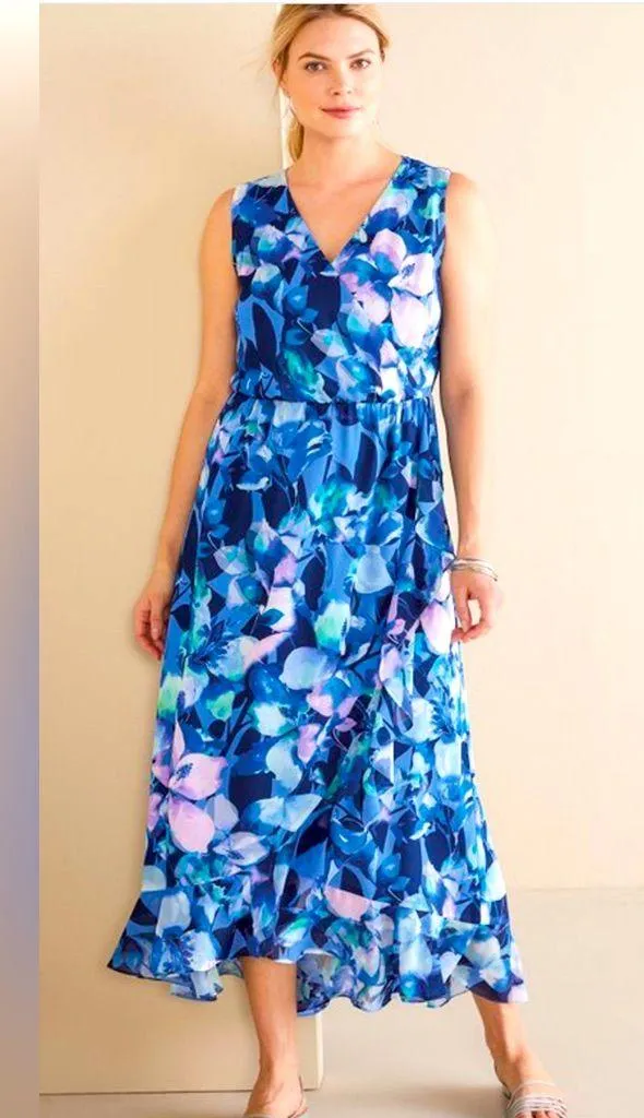 Soft Surroundings Ashlyn floral high/low ruffle maxi dress. Size Medium. NWT. - Image 6