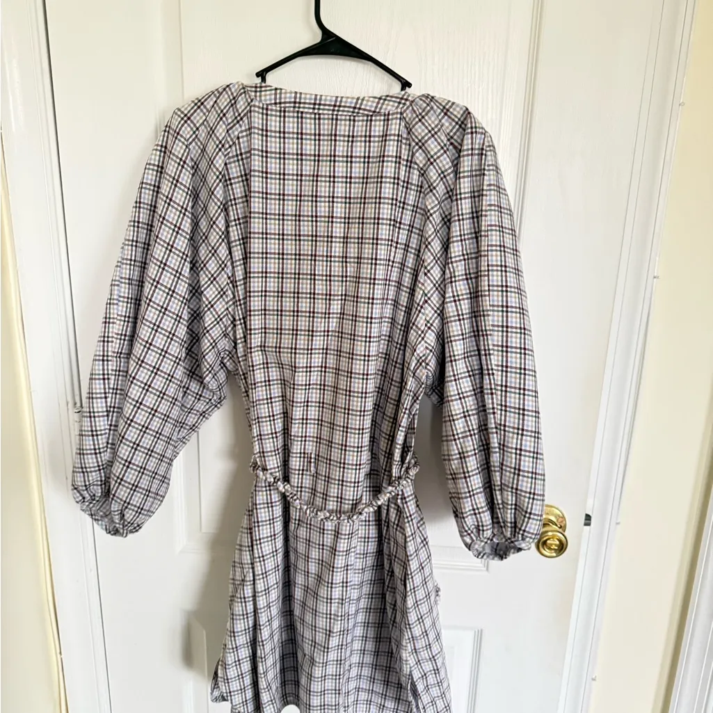 Silvia Tcherassi Buffa Embroided Plaid Plum Check Mini Dress White Size L - Image 5