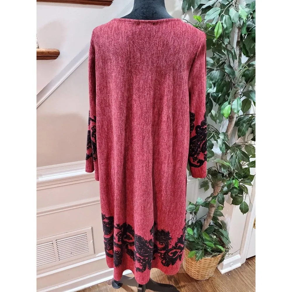 Tacera Women's Maroon Polyester Round Neck Long Sleeve Knee Length Dress Size 2X - Image 7