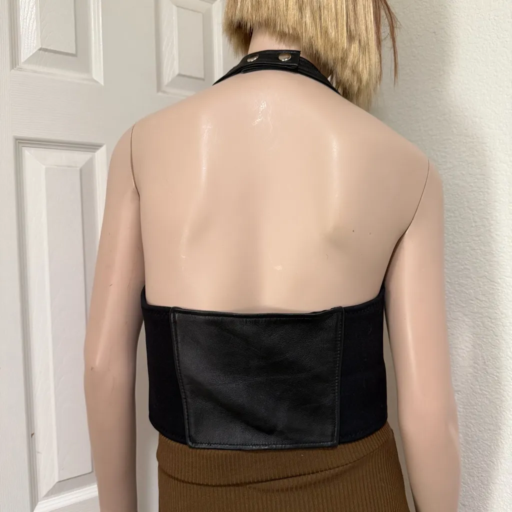 Vintage FIRST Black 100% Genuine Leather Biker Vest Women’s Halter Vest Size M Size M - Image 2