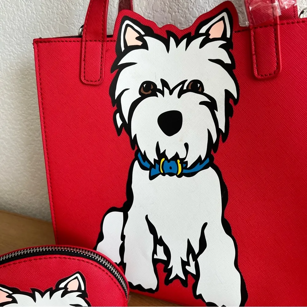 Marc Tetro Westie Highland Terrier Red Tote Crossbody Bag and Coin Purse - Image 2