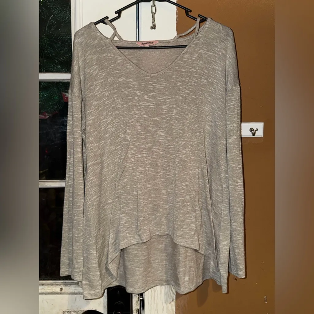 Juicy Couture Camel color Long Sleeve Top Hi Lo off shoulder top size large - Image 2