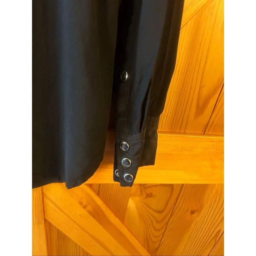 True Religion Georgia Western Black Silk Shirt Snap Button Size XS (5630) - Image 8