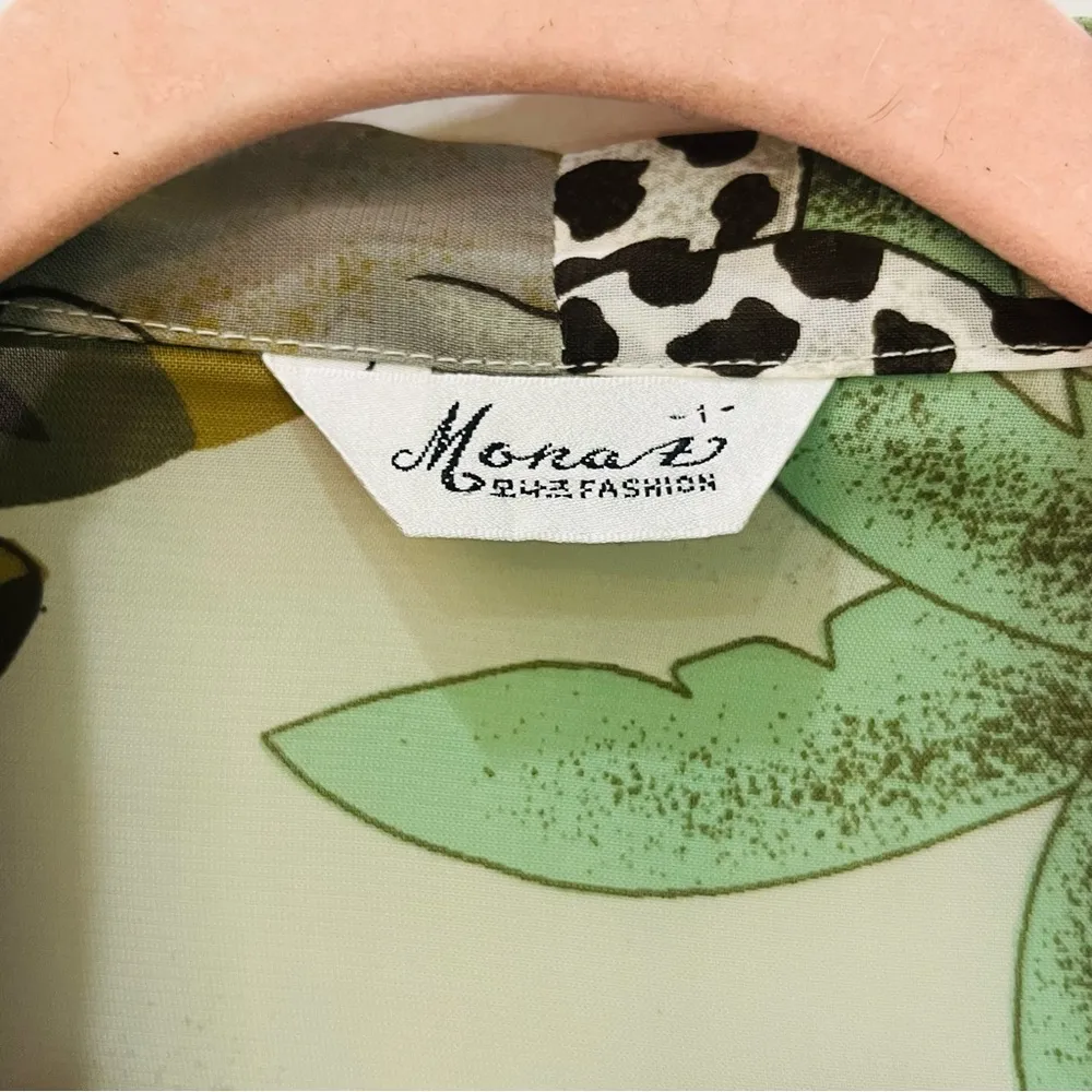 vintage animal print sheet blazer shoulder pads size Medium cheetah green - Image 3