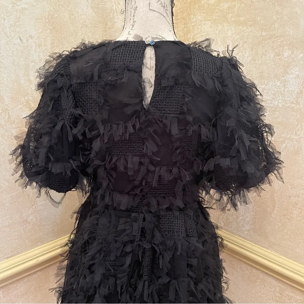 Endless Rose Gridded Mesh Feathered Puff Sleeve Mini Dress Black Sz XS - Image 12