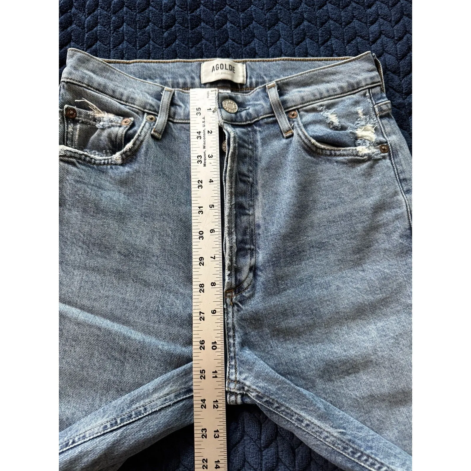 AGOLDE Women's Blue Denim Distressed Jean‎ Ankle Button Fly Size 25 - Image 9