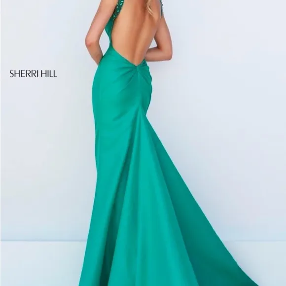 Sherri Hill Emerald Green Backless Gown - Image 2