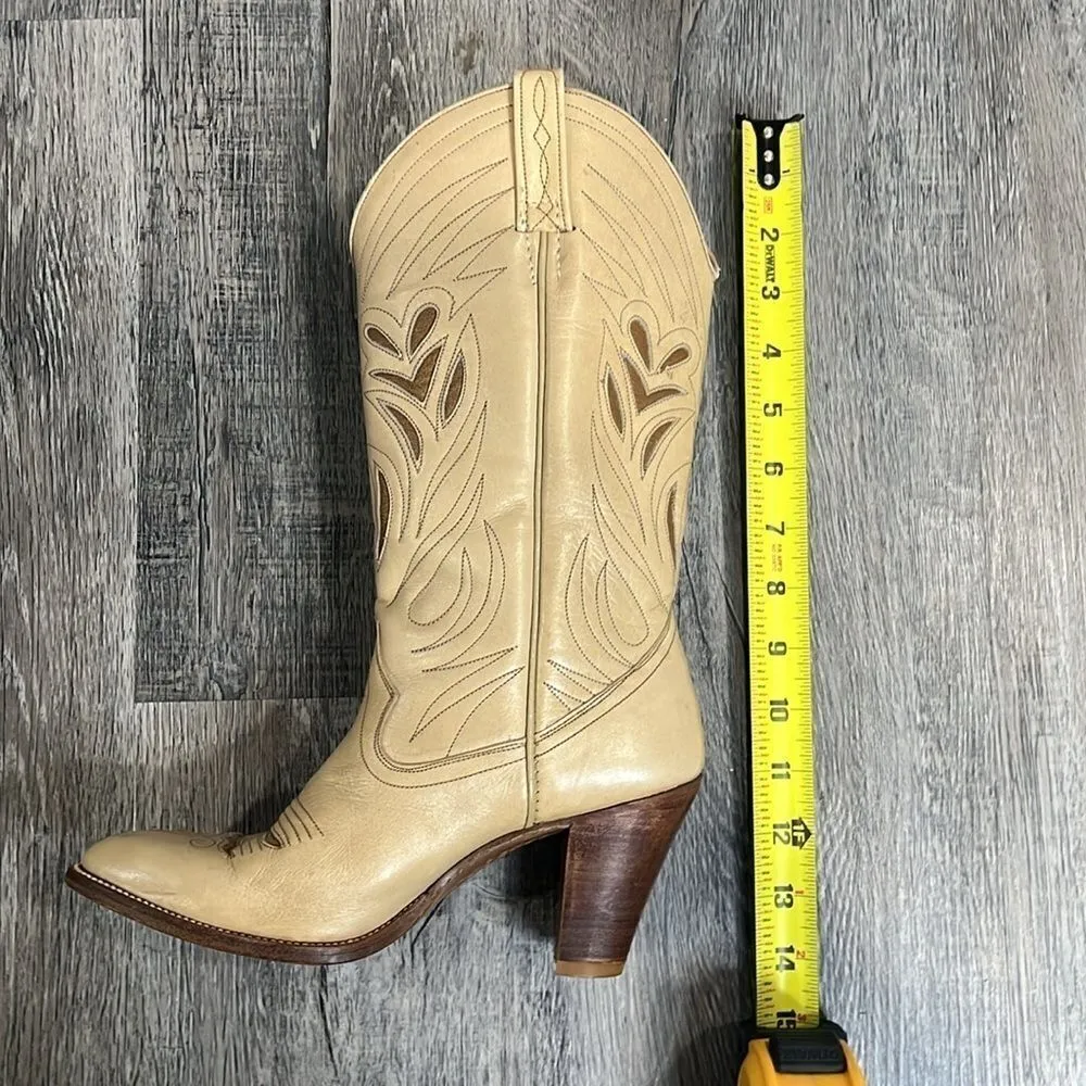 Vintage cream brown Dan Post heeled cowboy cowgirl boots - 7 N ($350) - Image 10