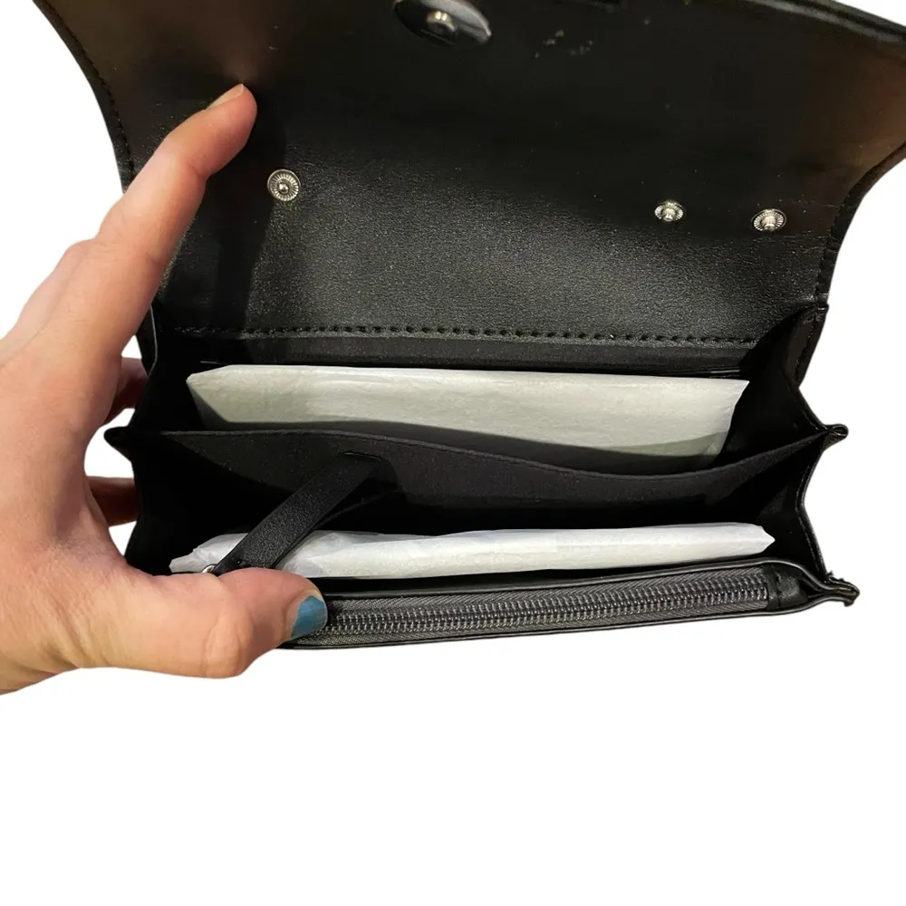 Nine West Jet Black Floral Crossbody Clutch Convertible Purse New - Image 5