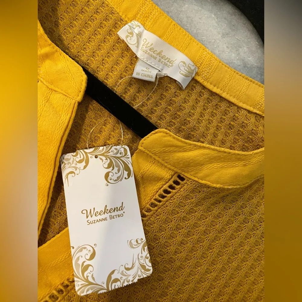 NWT Suzanne Betro Size S Mustard Waffle Knit Knotch Neck Empire Waist Tunic - Image 9