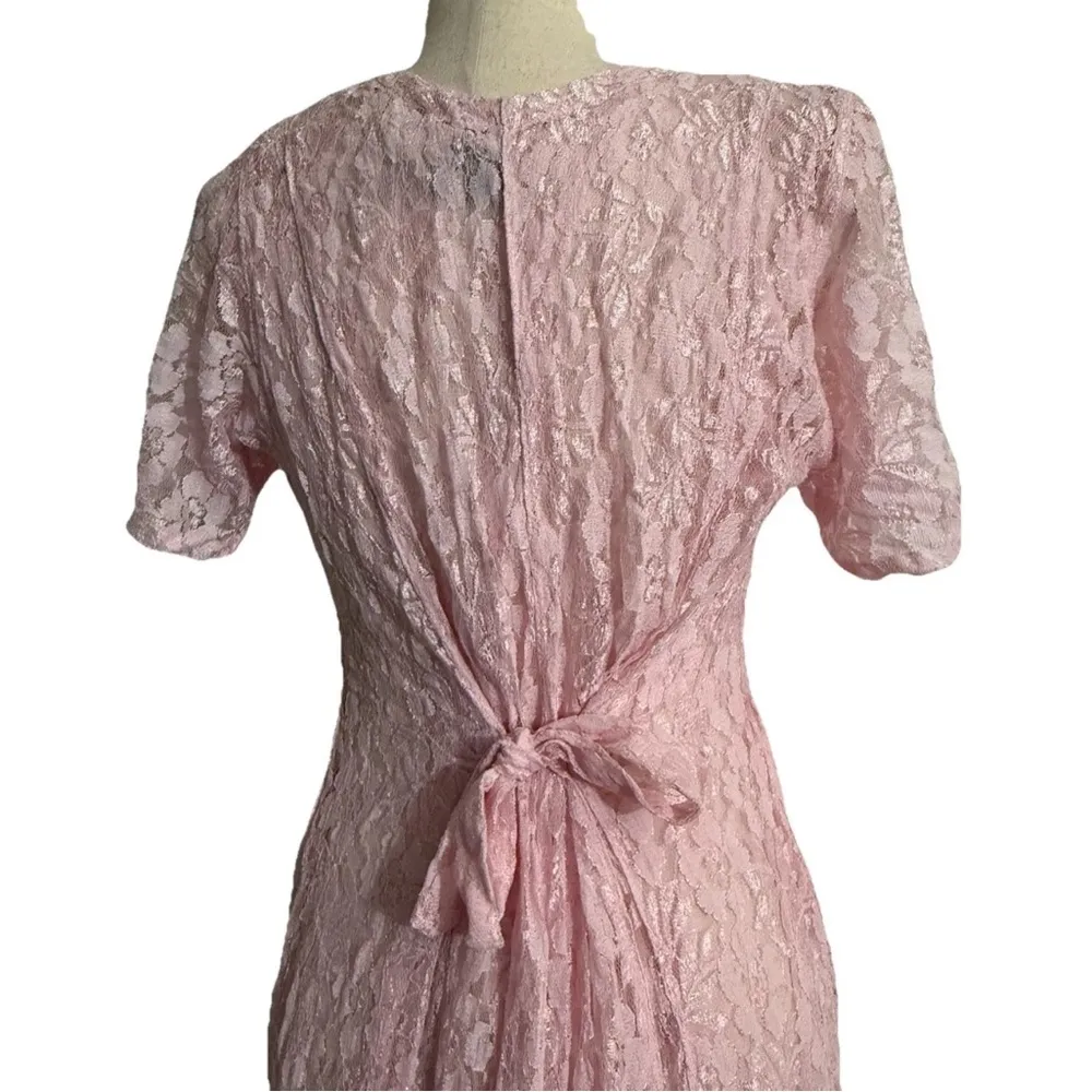 VTG Nostalgia Maxi Gauzy Lace Dress sz M Pink Short Sleeve Flowy Fairy Boho Size M - Image 4