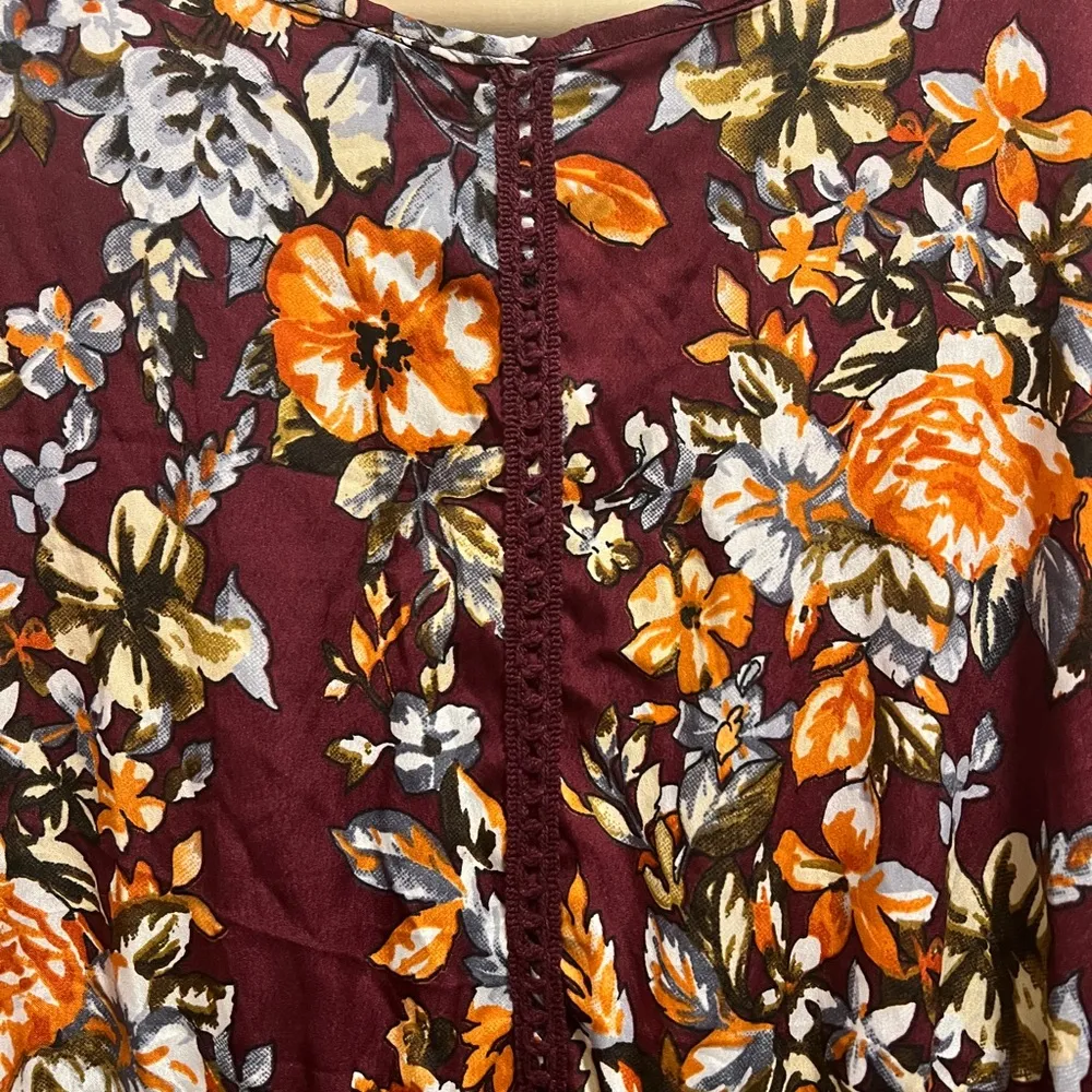 Boho Burgundy Lightweight Maxi Dress with Flower Prints NWT - Image 6