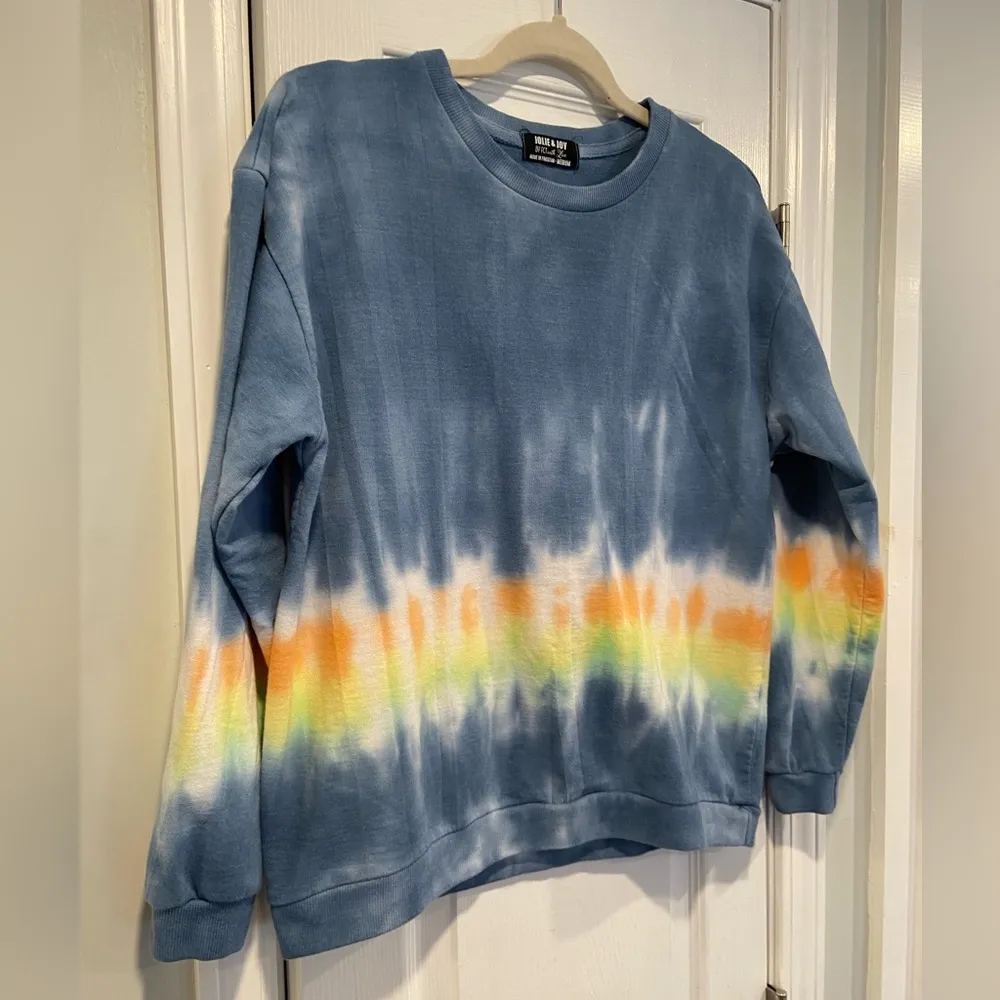 Jolie & Joy Size M Long Sleeve Crew Navy Blue Tie Dye Stripe Terry Sweatshirt Size M - Image 3
