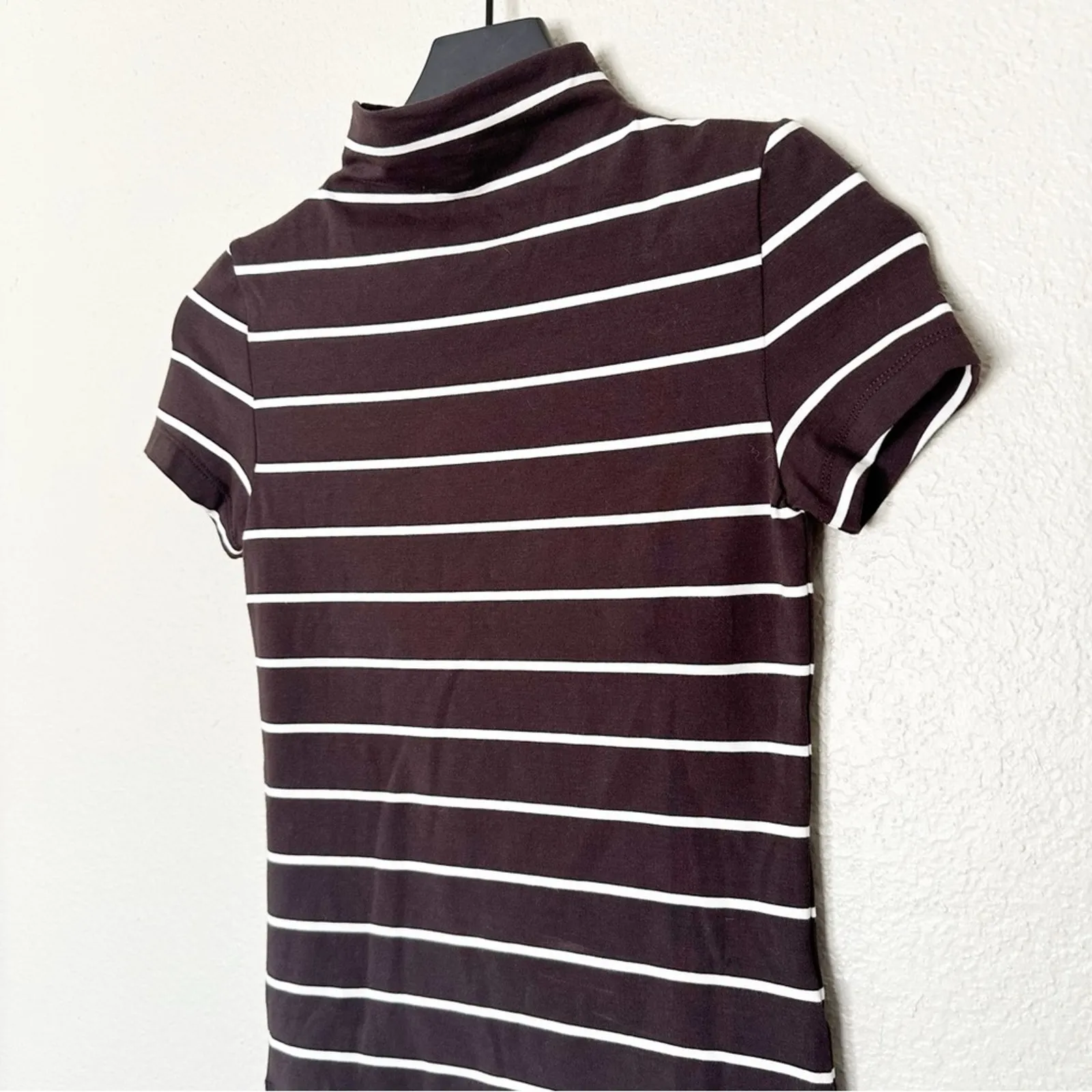Madewell Top Womens Short-Sleeve Mockneck Tee Stripe Brown Slim Fit XXS‎ NEW - Image 5