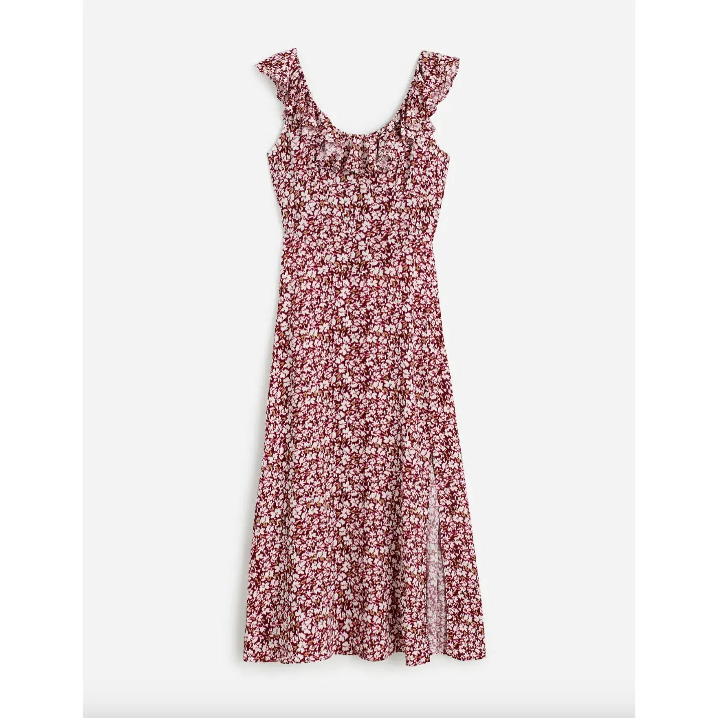 Madewell Ruffled Scoopneck Maxi Dress Emma Floral Burgundy Viscose US 8 NWT - Image 6