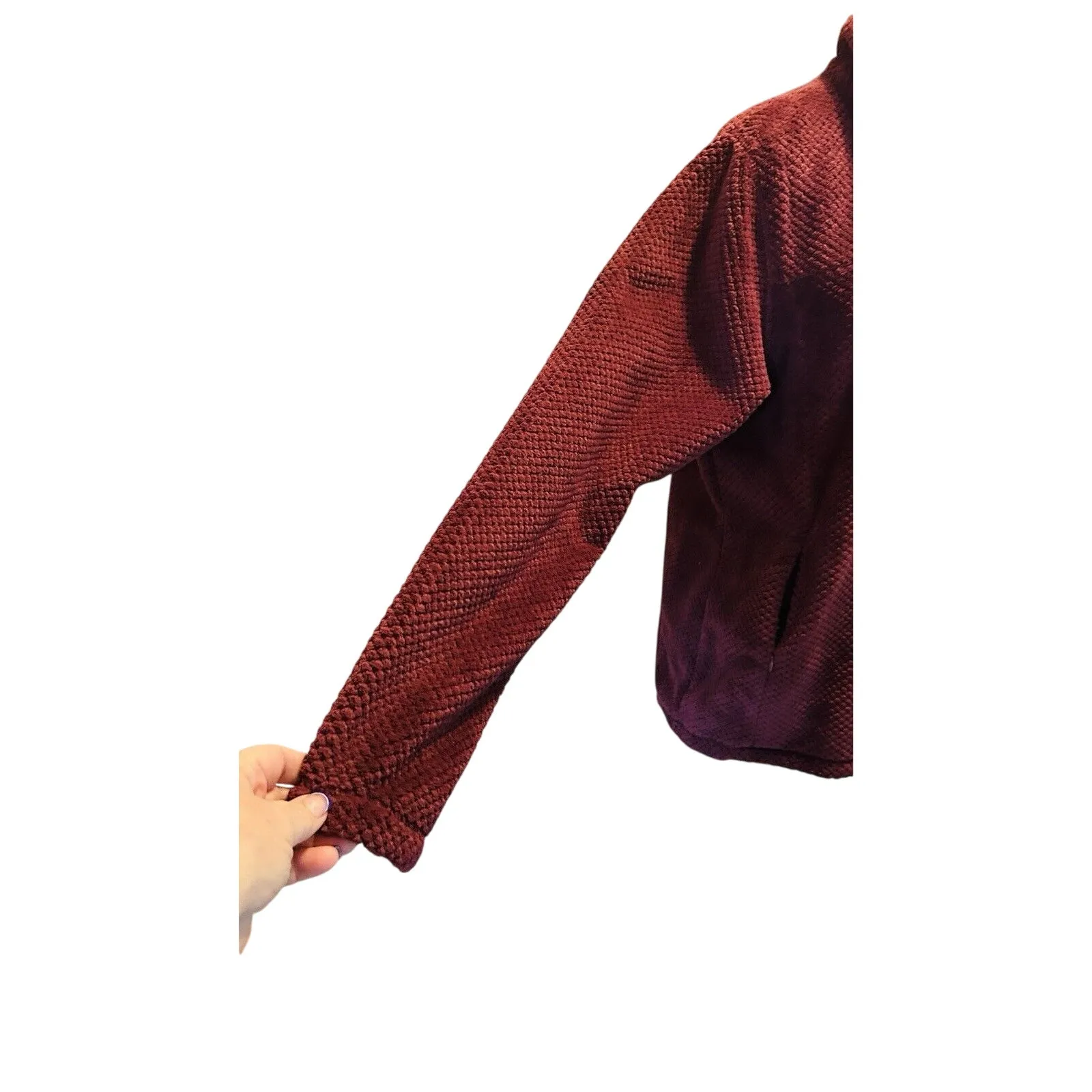 Magellan Outdoors Classic Fit Womens Med Sweater Waffle Fleece Burgundy Soft - Image 4