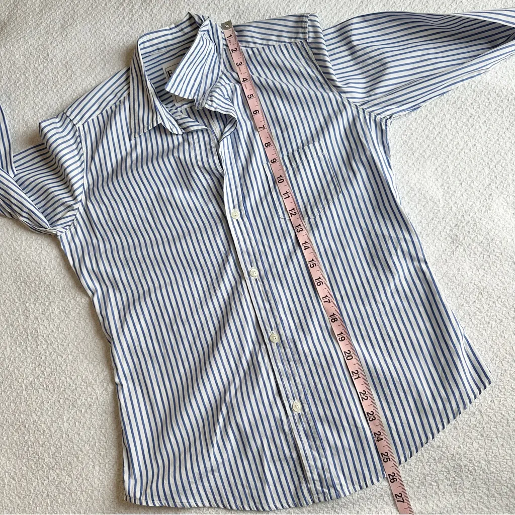 Frank & Eileen Navy Striped Casual Shirt Small Blue White - Image 8