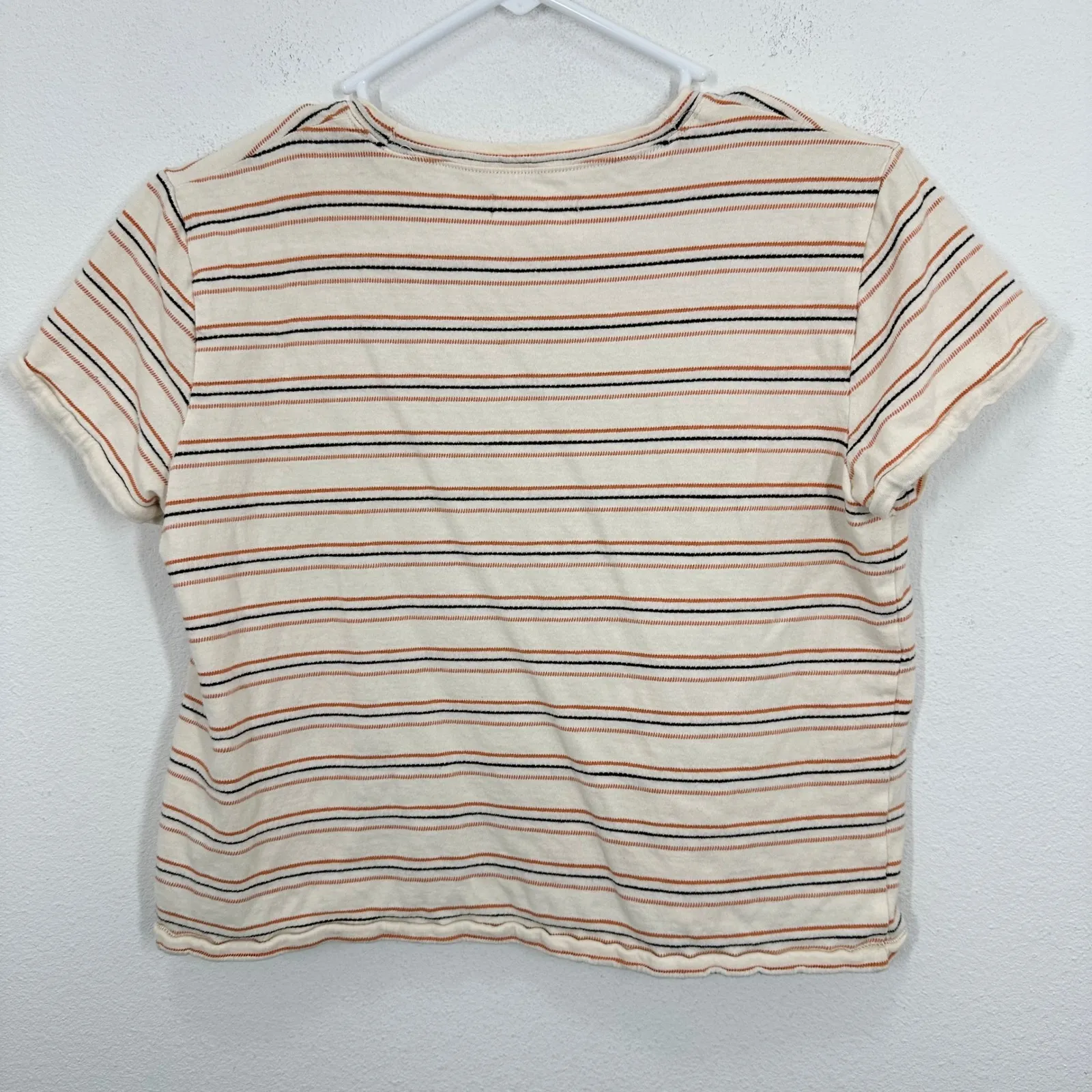 Madewell Women's Size XS Cropped Striped Pocket T Shirt Cream Rust Black Cotton - Image 8