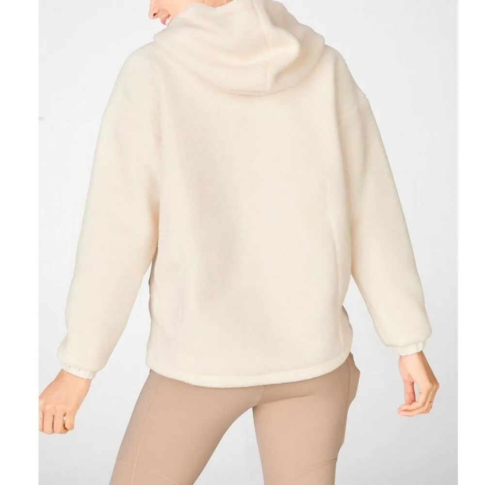 Fabletics | Lotta Teddy Half Zip Pullover Jacket in Tusk Size Medium Soft Hooded - Image 3