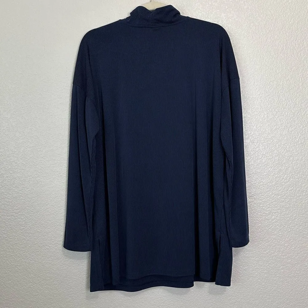 J. Jill Purejill Tencel Blend Navy Blue Cowl Neck Textured Tunic Top - Image 5